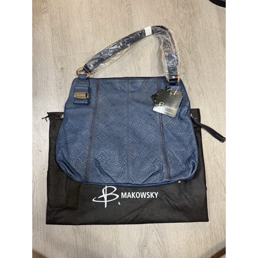 b. makowsky Navy Textured Hobo Bag with Tassel